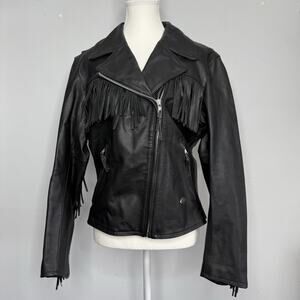 Harley-Davidson Fringe Leather Moto Jacket Women’s Medium Black Zip